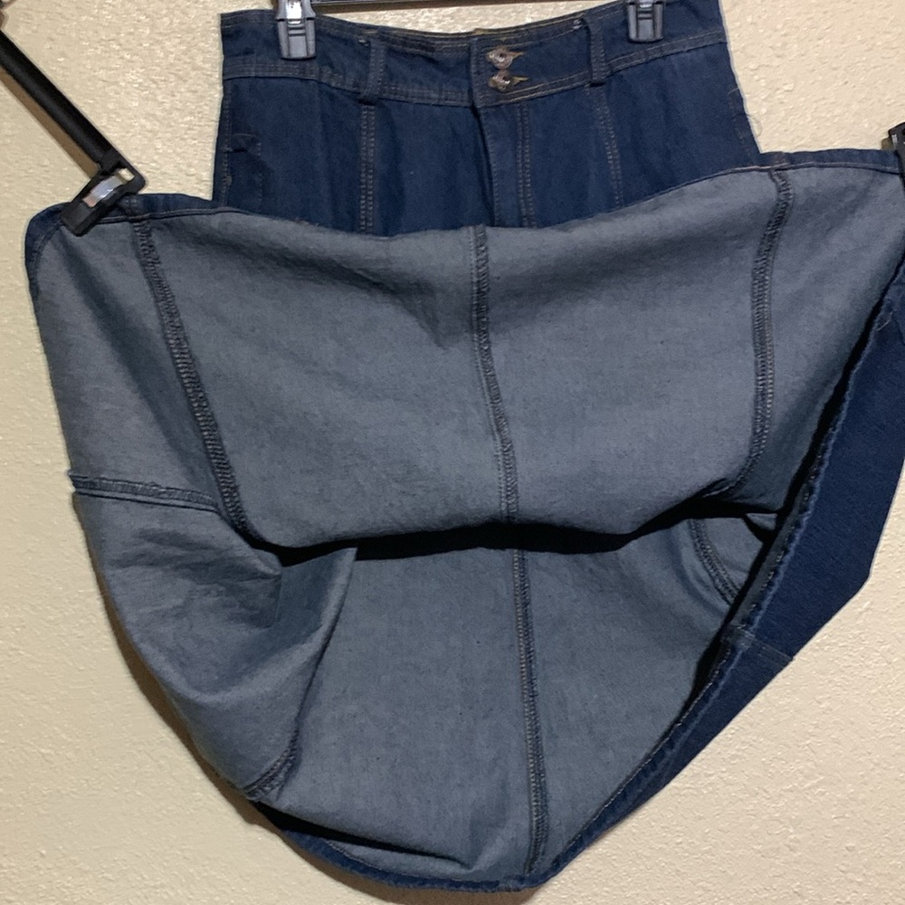 Tanming Long Midi Jean Skirt L Blue A-Line Full Front Zipper with Buttons Cotton - Picture 6 of 14